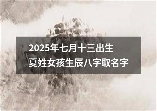 2025年七月十三出生夏姓女孩生辰八字取名字