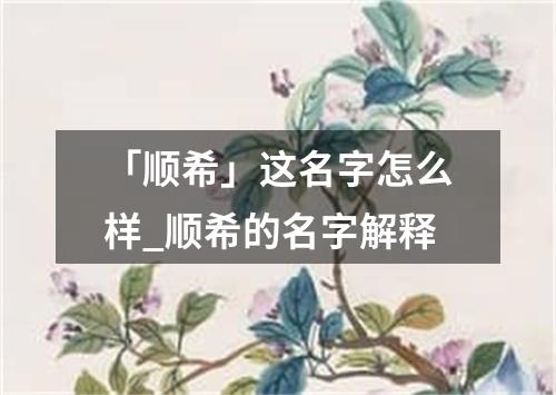 「顺希」这名字怎么样_顺希的名字解释