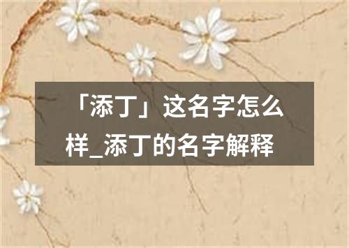 「添丁」这名字怎么样_添丁的名字解释