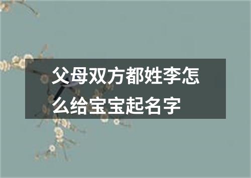父母双方都姓李怎么给宝宝起名字