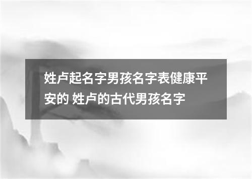 姓卢起名字男孩名字表健康平安的 姓卢的古代男孩名字