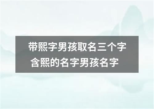 带熙字男孩取名三个字 含熙的名字男孩名字