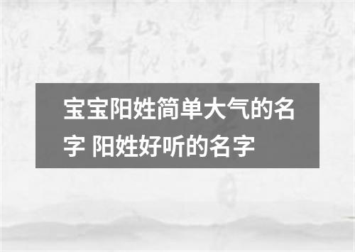 宝宝阳姓简单大气的名字 阳姓好听的名字